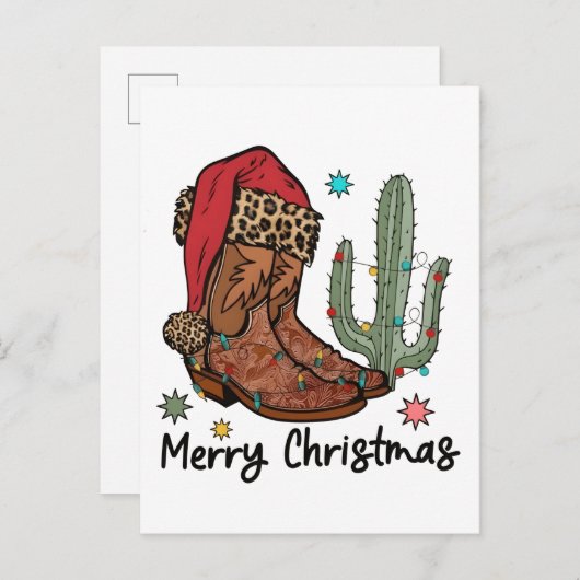 Invitation Carte Postale Boots de l'Ouest Père Noël Joyeux Noël Bottes Noël (Devant / Derrière)