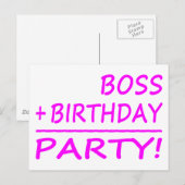 Invitation Carte Postale Boss : Boss + Anniversaire = Fête (Devant / Derrière)