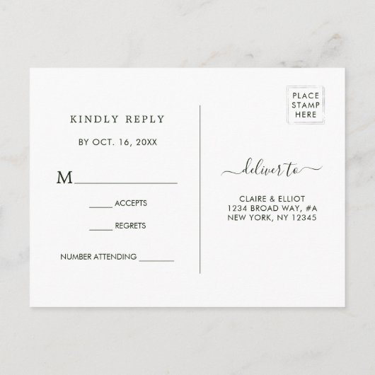 Invitation Carte Postale Botanique Verdure Mariage de Noël Vert RSVP (Dos)