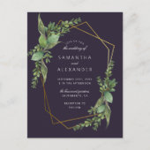 Invitation Carte Postale Botanique Vert violet & or Mariage géométrique (Devant)