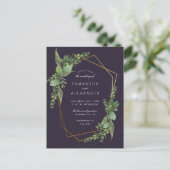 Invitation Carte Postale Botanique Vert violet & or Mariage géométrique (Debout devant)