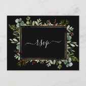 Invitation Carte Postale Botanique verte Mariage de Noël Noir RSVP (Devant)