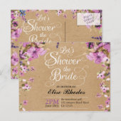 Invitation Carte Postale Botanique violet papier kraft fleuri Douche nuptia (Devant / Derrière)