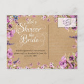 Invitation Carte Postale Botanique violet papier kraft fleuri Douche nuptia (Dos)