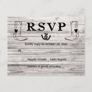 Invitation Carte Postale Botte de cowboy du Mariage campagnard RSVP Ouest B