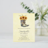 Invitation Carte Postale Bottes de cowboy rustiques avec des tournesols d'a (Debout devant)