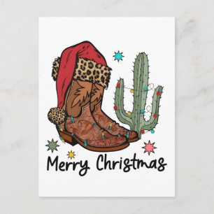 Invitation Carte Postale Bottes de Noël Western Santa Joyeux Noël Bottes Xm