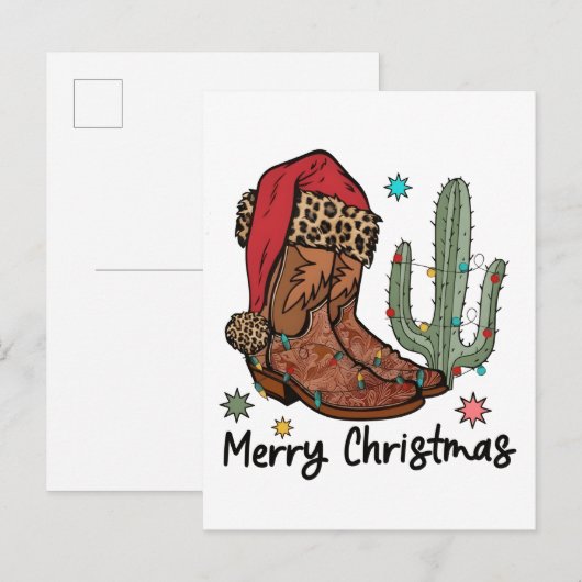 Invitation Carte Postale Bottes occidentales Santa Noël Joyeux Noël Bottes (Devant / Derrière)