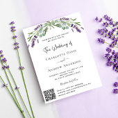 Invitation Carte Postale Boucles violets de lavande code QR mariage RSVP