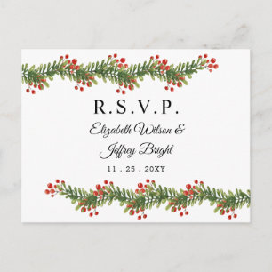 Invitation Carte Postale Boughs rustiques de Holly hiver Noël RSVP
