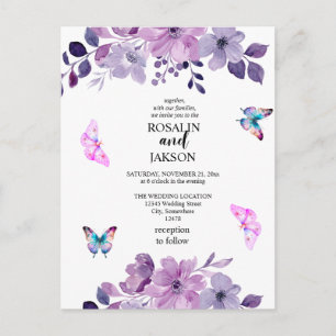 Invitation Carte Postale Bouquet de fleurs violettes à l'aquarelle