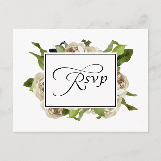 Invitation Carte Postale Bouquet de rose blanche Mariage floral RSVP (Devant)