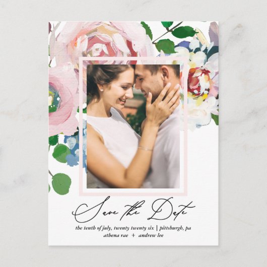 Invitation Carte Postale Bouquet et cadre floral chic Enregistrer la date (Devant)