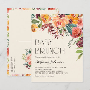 Invitation Carte Postale Bouquet Floral Automnal Vintage Bébé Brunch d'Auto