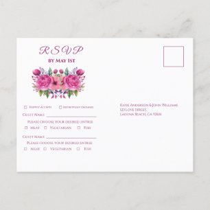 Invitation Carte Postale Bouquet-mariage couleur rose Aquarelle RSVP-
