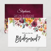 Invitation Carte Postale Bourgogne Blush Floral Serez-Vous Ma Femme D'Accue (Devant / Derrière)