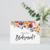 Invitation Carte Postale Bourgogne Blush Floral Serez-Vous Ma Femme D'Accue (Debout devant)