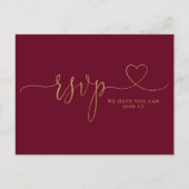 Invitation Carte Postale Bourgogne Et Gold Heart Script Demande de Chanson  (Devant)