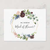 Invitation Carte Postale Bourgogne Floral et Verdure Maid of Honor (Devant)