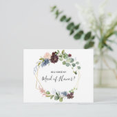 Invitation Carte Postale Bourgogne Floral et Verdure Maid of Honor (Debout devant)