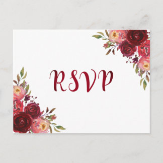 Invitation Carte Postale Bourgogne Marsala Roses rouges Floral RSVP