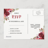 Invitation Carte Postale Bourgogne Marsala Roses rouges Floral RSVP (Dos)