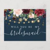 Invitation Carte Postale Bourgogne Nuit Rustique Fleurs & Lumières Rouges (Devant)