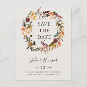 Invitation Carte Postale Bourgogne Orange Floral Beige Faire Part De Mariag