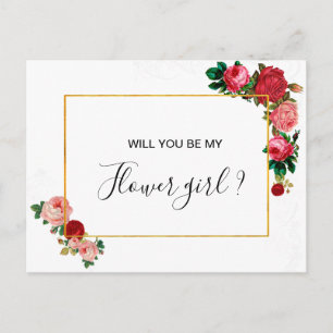 Invitation Carte Postale Bourgogne Rose Floral Garland Flower Girl