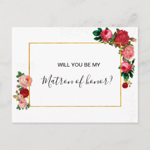 Invitation Carte Postale Bourgogne Rose Floral Garland Matron d'honneur