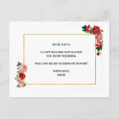 Invitation Carte Postale Bourgogne Rose Floral Garland Matron d'honneur (Dos)