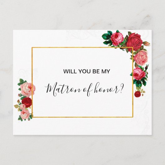 Invitation Carte Postale Bourgogne Rose Floral Garland Matron d'honneur (Devant)