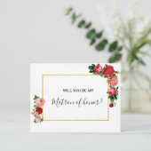 Invitation Carte Postale Bourgogne Rose Floral Garland Matron d'honneur (Debout devant)