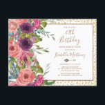 Invitation Carte Postale Bourgogne rose Floral Gold Parties scintillant 40e<br><div class="desc">40e anniversaire invitation fête avec belle boho style bordeaux et rose aquarelle floral sur un arrière - plan blanc avec parties scintillant or. Contactez-nous pour obtenir de l'aide sur la personnalisation ou pour demander des produits correspondants ou coordonnés.</div>