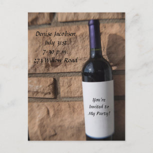 Invitation Carte Postale Bouteille de vin avec Purple Party