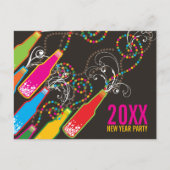 Invitation Carte Postale Bouteilles de bulles de couleur Jour de l'An Soiré (Devant)