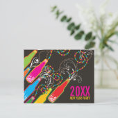 Invitation Carte Postale Bouteilles de bulles de couleur Jour de l'An Soiré (Debout devant)