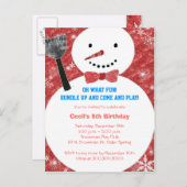 Invitation Carte Postale Bow cravate Snowman Enfants d'hiver fête d'anniver (Devant / Derrière)