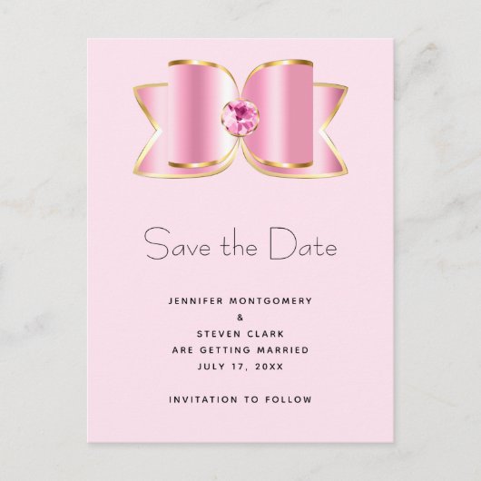 Invitation Carte Postale Bow en verre rose avec une pierre angulaire Enregi (Devant)