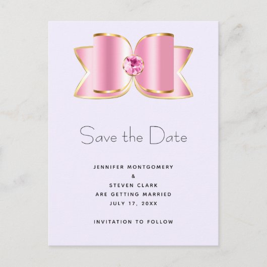 Invitation Carte Postale Bow en verre rose avec une pierre angulaire Enregi (Devant)