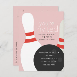 Invitation Carte Postale Bowling fête d'anniversaire