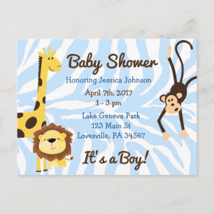 Invitation Carte Postale Boy's Jungle ou Zoo Animaux Baby shower à thème