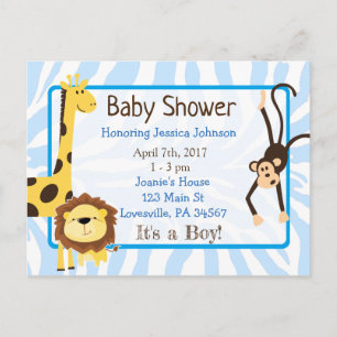 Invitation Carte Postale Boy's Jungle ou Zoo Animaux Baby shower à thème