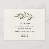 Invitation Carte Postale Branche simple à l'aquarelle vert olive (Dos)