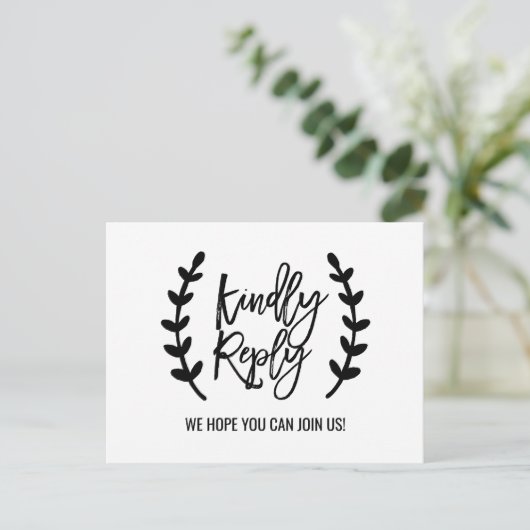 Invitation Carte Postale Branches Chic Blanc Noir Olive Demande de chanson  (Debout devant)
