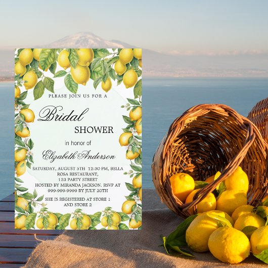 Invitation Carte Postale Bridal douche citrons verdure élégante