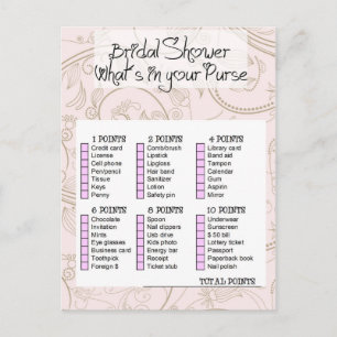 Invitation Carte Postale Bridal shower game- What is in your purse ?
