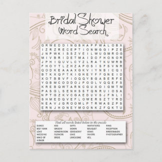 Invitation Carte Postale Bridal Shower game, Word SEarch