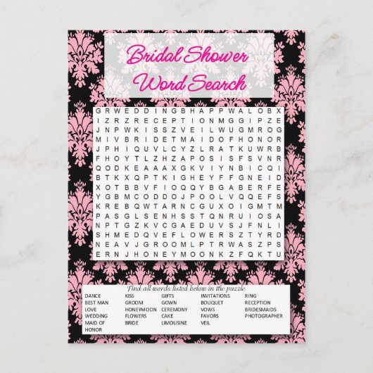 Invitation Carte Postale Bridal shower game- Word search- (Devant)