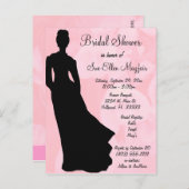 Invitation Carte Postale Bride noire Silhouette rose Arrière - plan floral (Devant / Derrière)